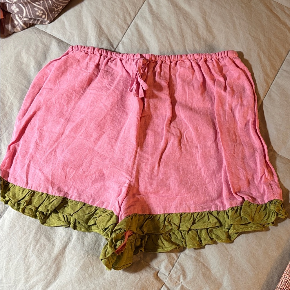 Pink and Green Ruffle Pajama Shorts